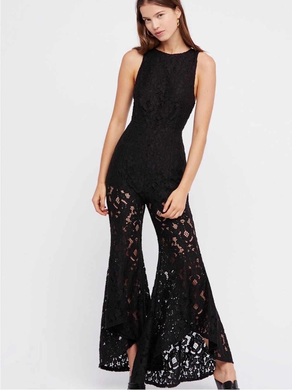 Free People Black Lace Jumpsuit with Flared Lace Pants